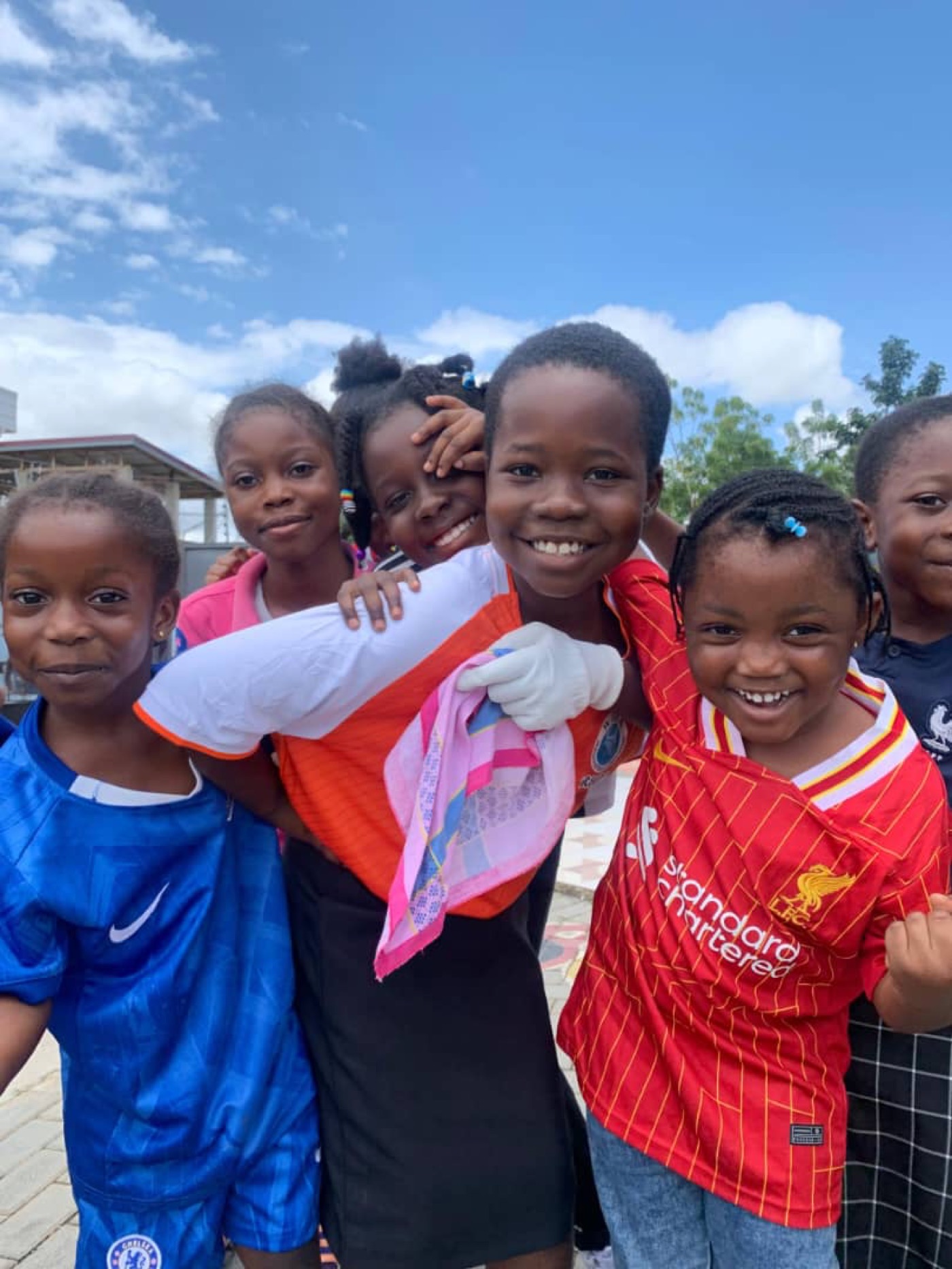 Pupils celebrating on jersey day